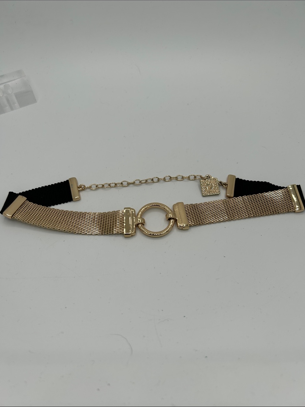 Anne Klein Gold and Black Mesh Link Choker Necklace - 15"